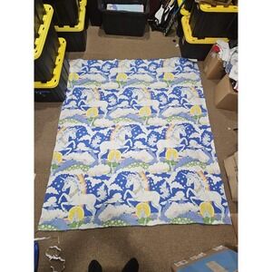 Vintage Unicorn Blanket Fabric 84x74 Blue Rainbow Castle Fantasy Retro